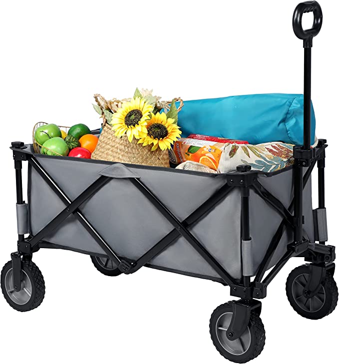 PORTAL Collapsible Folding Wagon Cart Heavy Duty Foldable Grocery Cart for Outdoor Utility Garden Cart Shopping Camping Cart with Wheels