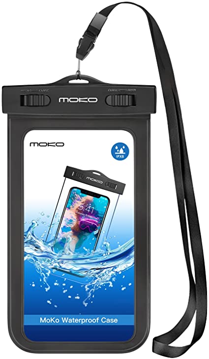 MoKo Waterproof Phone Pouch, Underwater Cellphone Case Dry Bag with Lanyard Armband Compatible with iPhone 11/11 Pro Max, X/Xs/Xr/Xs Max, 8/7/6 Plus, Galaxy S20/S10/S9/S8 Plus, S10e, A10E, Note 10