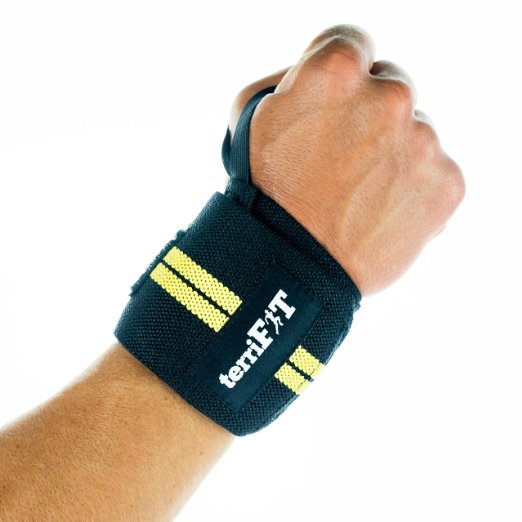 Weight Lifting Wrist Wraps by terriFIT (Heavy Duty) - Weightlifting, Powerlifting, CrossFit, Kettlebell - Extra Thick - Wide Velcro   Double Stitching - With Thumb Loop - 18 " Long - For Men and Women