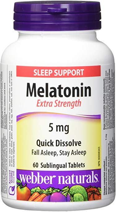 Webber Naturals Melatonin Extra Strength Easy Dissolve Sublingual Chewable Tablet, Peppermint, 5mg