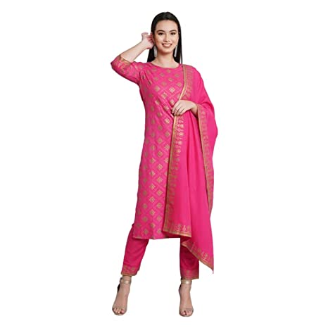 Royal Export Women's Straight Floral Printed Kurta Pant & Dupatta