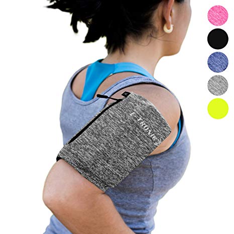 Phone Armband Sleeve: Best Running Sports Arm Band Strap Holder Pouch Case for Exercise Workout Fits iPhone 5S SE 6 6S 7 8 Plus iPod Android Samsung Galaxy S5 S6 S7 S8 Note 4 5 Edge LG HTC Pixel (Large, Gray)