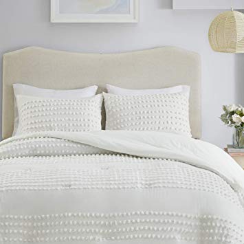 Comfort Spaces Phillips Comforter Reversible 100% Cotton Face Jacquard Tufted Chenille Dots Ultra-Soft Overfilled Down Alternative Hypoallergenic All Season Bedding-Set, Full/Queen, Ivory