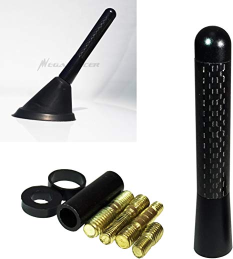 Mega Racer 1 Pc Nismo Style Black 3" in / 76 mm Real Carbon Fiber Screw Type Short Stubby Antenna Replace Auto Car SUV