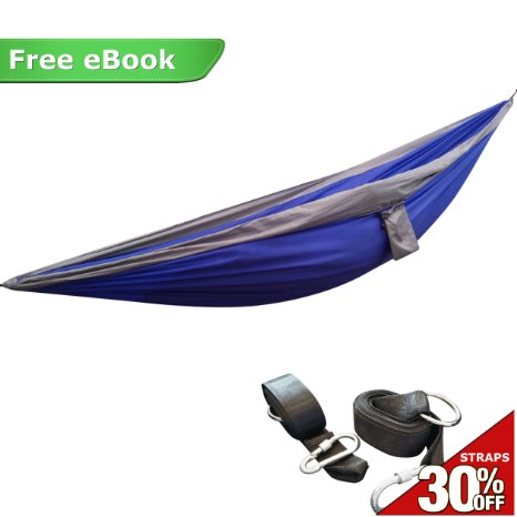 Camping Hammock Double - Durable Ultralight Bundle For Two - Includes a Heavy Duty Nylon Parachute Hammock  30 Off Hammock Tree Straps  Portable Pouch For Travel - Lie Back and Enjoy the Breeze