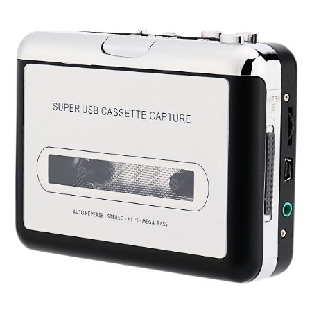 FORE® USB Retro Cube Cassette/Tape Converter with PC, Laptop Convert Cassette to Mp3 Portable Cassette-To-MP3 Transfer Cassette Walkman Player with Battery Case Color Silver Grey
