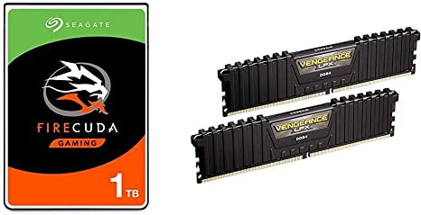 Seagate FireCuda 1TB Solid State Hybrid Drive Performance SSHD, 2.5 Inch SATA 6GB/s Flash Accelerated for Gaming PC Laptop & Corsair Vengeance LPX 16GB DDR4 DRAM 3000MHz C15 Desktop Memory Kit - Black