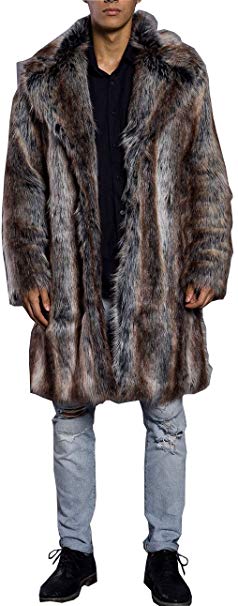 Lafee Bridal Men's Luxury Faux Fur Coat Jacket Winter Warm Long Coats Overwear Outwear