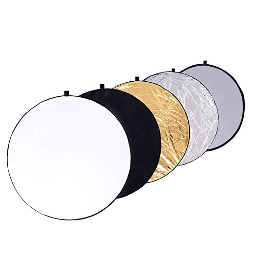 Round 43-inch / 110cm 5-in-1 Portable Collapsible Multi Disc Light Reflector Photography with Bag for Studio or Any Photography Situation-Silver, Gold, White, Translucent and Black