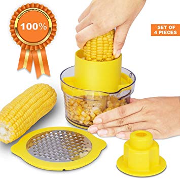 Corn Peeler Corn Remover Kitchen Tools - Corn Cob Peeler - Corn Stripping Tool - Corn Kerneler Poato Sicer Ginger Sharpener Garlic Plane Cutter   Measuring Cup Kitchen Gadget (yellow)