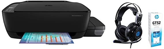 HP Ink Tank 416 WiFi Colour Printer, Scanner and Copier, High Capacity Tank,Low Cost per Page, Borderless Print, 52.5 * 31.5 * 15.5 & H200 Headphones (Black) & GT52 Ink Bottle (Cyan)