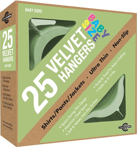 Closet Complete Baby Velvet Ultra Thin No Slip Hangers, Green, Set of 25
