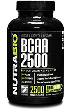 NutraBio BCAA 2500 - 150 Vegetable Capsules (Branched Chain Amino Acids)