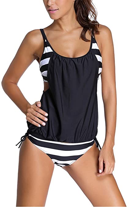 Dokotoo Womens Stripes Lined Up Double Up Tankini Top Sets Swimwear