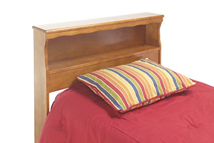Barrister Wooden Headboard Panel with Flat Top Surface and Bookcase, Bayport Maple Finish, Twin