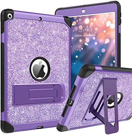 BENTOBEN iPad 7th Generation Case, New iPad 10.2 2019 Case, Glitter Sparkly 3 Layers Heavy Duty Rugged Shockproof Kickstand Sturdy Leather Protective Tablet Cover for Apple iPad 10.2 Inch 2019, Purple