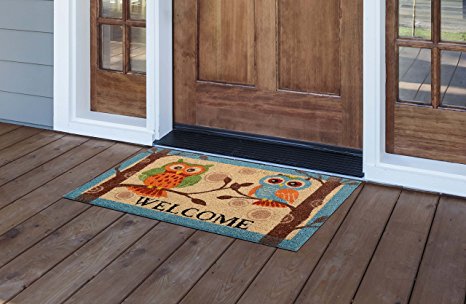 MILLIARD Door Mat WELCOME Doormat Coir Owl Printed Bird Design Outdoor Entrance Mat 18 x 30 in.