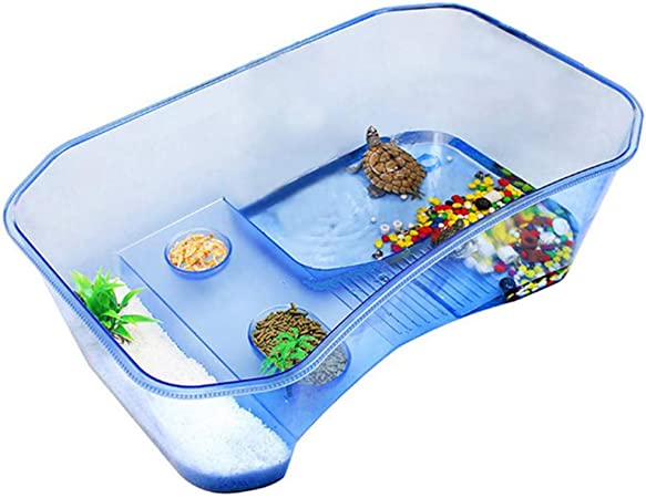 kathson Turtle Habitat, Reptile Tank Aquarium Turtle Basking Platform with Plants for Crayfish Crab Amphibious Creatures Swimming Breeding Hibernation Feeding