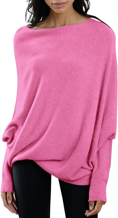 Imily Bela Batwing Boat Neck Sweaters for Women 2023 Fall Long Sleeve Soft Knit Loose Baggy Pullover Jumper Top
