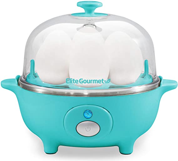 Elite Cuisine EGC-007T Easy Electric Egg Poacher, Omelet & Soft, Medium, Hard-Boiled Egg Cooker with Auto-Shut off and Buzzer, 7 Egg Capacity, Teal