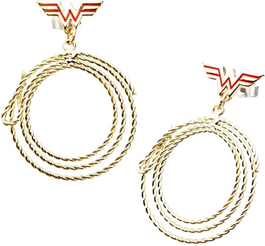 Women's Base Metal & Gold Plated Wonder Woman Lasso Dangle Earrings