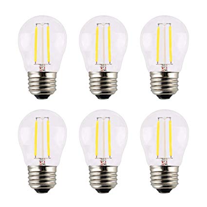 OPALRAY A15 Mini Globe Bulb with LED Filament, 2W Dimmable, 25 Watts Incandescent Replacement, 200Lm Warm White Light(2700K), E26 Common Base, Clear Glass Cover, 6-Pack