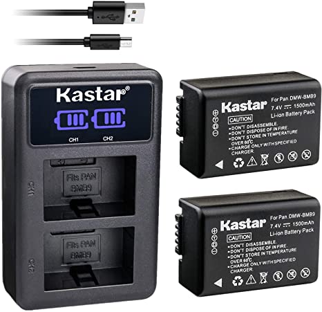Kastar Battery X2   LCD Dual Charger for Panasonic DMW-BMB9 DMW-BMB9E DMW-BMB9PP & Lumix DMC-FZ40 DMC-FZ45 DMC-FZ47 DMC-FZ48 DMC-FZ60 DMC-FZ62 DMC-FZ70 DMC-FZ72 DMC-FZ100 DMC-FZ150 Leica V-Lux2 V-Lux3
