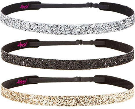 Hipsy 3pk Women's Adjustable NO SLIP Skinny Bling Glitter Headband Multi Pack