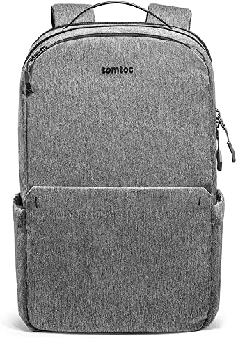 Travel Laptop Backpack, tomtoc Water Resistant College School Students Bookbag Computer Bag with USB Charging Port, Business Backpack Fits 15.6 Inch Laptop and Notebook for Women & Men, 24L, Gray