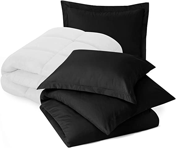 Nestl Bedding Comforter and Duvet Set, Down Alternative Comforter, Microfiber Duvet Set - Comforter Cover and 2 Pillow Shams, Queen - Black