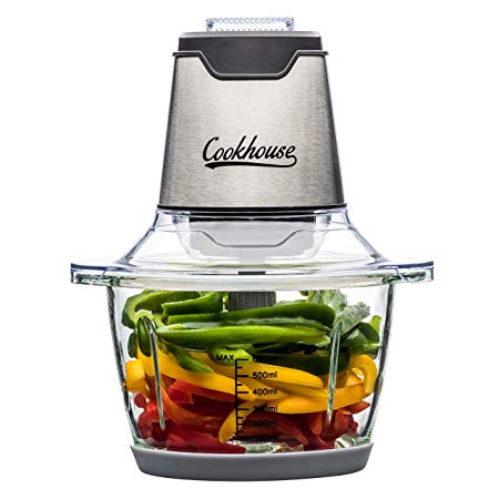 Cookhouse Premium 400W Mini Food Processor, 2 Speed Powerful AC Motor. 3 Layer Durable & Detachable Stainless Steel Blades. 1.2L Glass Bowl with 600ml Food Capacity, Anti-Slip Rubber Base, Stylish & Elegant Design