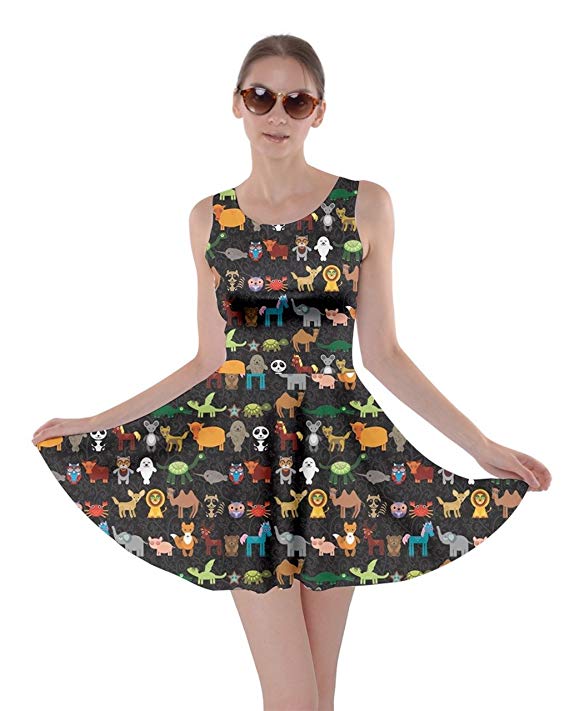 CowCow Womens Dog Cat Horse Pig Hippo Sheep Rabbit Panda Animal Skater Dress, XS-5XL
