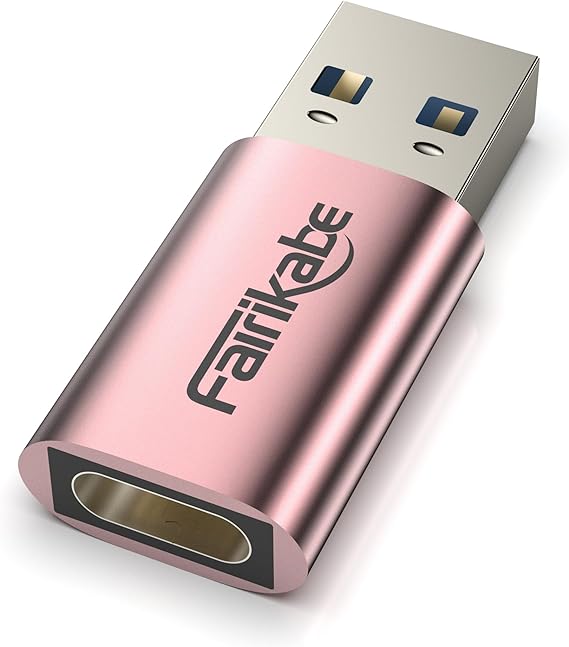 fairikabe USB 3.0 to USB C Adapter 5Gbps, USB C Female to USB A Male Converter, Type C to USB Adapter Compatible with Laptop, Computer, Charger, Power Bank, and More, Pink