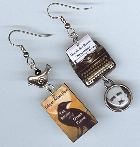 Book Cover Typewriter Earrings - The Raven Poe jewelry - Quote Nevermore - Literary gift