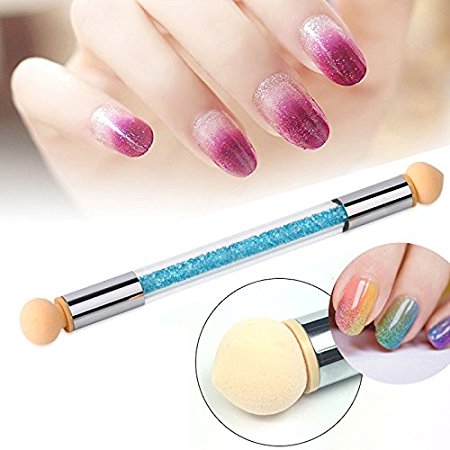 PrettyDiva Sponge Nail Art Brush, Dual Head Acrylic Nail Brush For DIY Blooming Gradient - Blue