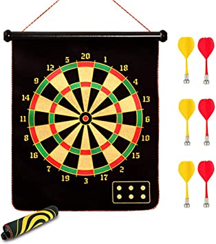 Magnetic Dartboard Set 17 inch Double Sided Roll-up Wall Hanging Dart Board with 6 Safety Magnetic Darts Indoor Outdoor Games for Family and Friends Kids Toy Gift