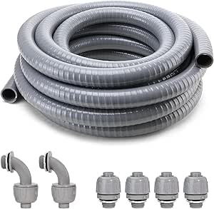 DWALE Liquid-Tight Conduit and Connector Kit,Flexible Non Metallic Liquid Tight Electrical Conduit,1-1/4inch100ft Electrical Conduit Kit,with4 Straight and2 Angle Fittings Included,1-1.4 in. Dia