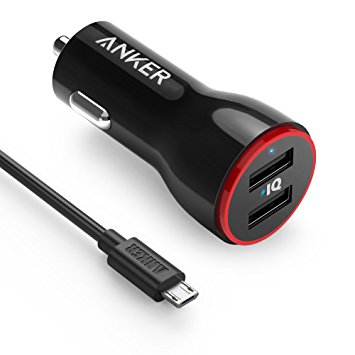 Anker 4.8A / 24W 2-Port USB Car Charger with PowerIQ Technology   3ft Micro USB Cable for Samsung Galaxy S6 / S6 Edge, Nexus, HTC M9, Motorola, Nokia and More (Black)