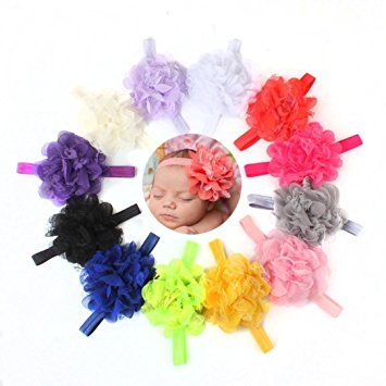 FEITONG(TM) 12PC Baby Newborn Toddler Headband Hairband Elastic Flower Photography (12 Colors#C)
