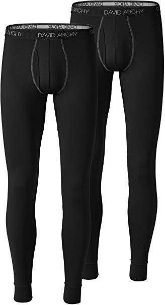 DAVID ARCHY Men's Thermal Underwear Pants 2 Pack Ultra Soft Brushed Thermal Bottoms Long Johns Quick Dry Base Layer Leggings