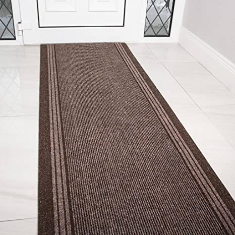 The Rug House Brown Rubber Backed Very Long Hallway Hall Runner Narrow Rugs Custom Length - Sold and Priced Per Foot