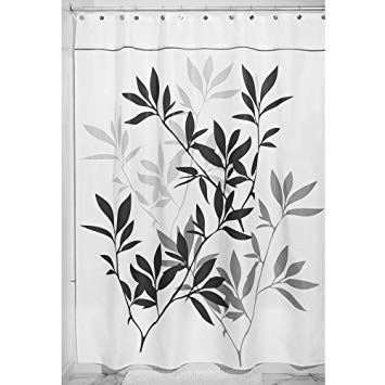 InterDesign 35625 Leaves Fabric Shower Curtain - Extra Long, 72" x 96", Black/Gray