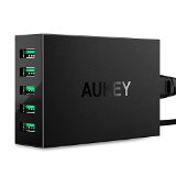 Aukey 50W  10A 5 Ports USB Desktop Charging Station Wall Charger with AlPower Tech for iPhone 6S6S PlusGalaxy S6  Edge  Plus Note 5 and other USB Powered Mobile Devices Black