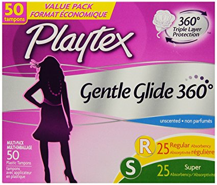 Playtex Gentle Glide Tampons with Triple Layer Protection, Regular and Super  Multi-Pack, Unscented - 50 Count