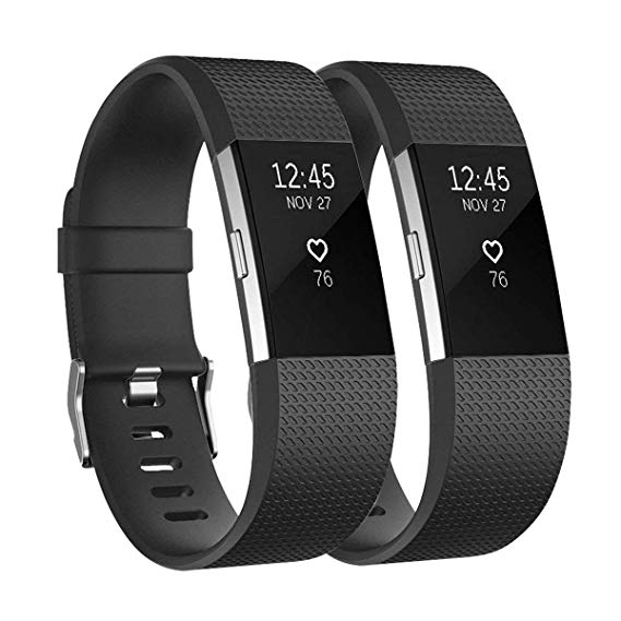 Fundro Compatible with Fitbit Charge 2 Bands, Soft Accessory Replacement Wristband Strap with Secure Metal Clasp for Fitbit Charge 2