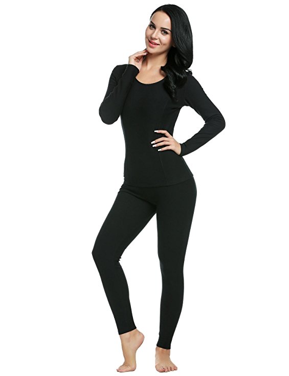 Ekouaer Women's Long Thermal Underwear Fleece Lined Winter Base Layering Set