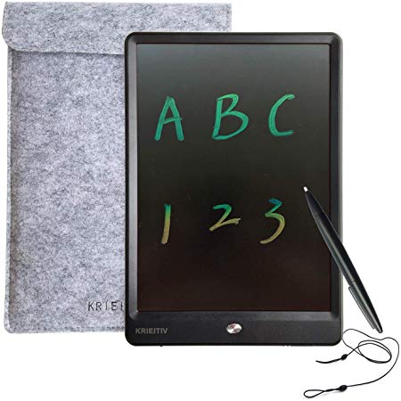KRIEITIV LCD Writing Tablet 10 inch Colour Screen Rainbow Handwriting Doodle Pad Portable LCD Drawing Pad for Children Learning with Lock, Felt Sleeve for Kids Home Office School - Black