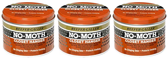 Reefer-Galler NO MOTH Closet Hanger, Kills Clothes Moths, Carpet Beetles, Eggs & Larvae, 3 Pack
