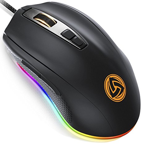 LUDOS FLAMMA RGB Gaming Mouse 10,000 DPI 7 Programmable Buttons Wired USB Ergonomic Gaming Mice with Omron Switches, 8 Adjustable DPI Levels (500-10,000), RGB backlight for PC or Laptop Gamers