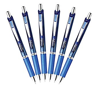 Pentel EnerGel Deluxe RTX Retractable Liquid Gel Pen, 0.7mm Medium Line, Metal Tip, Blue, Pack of 6